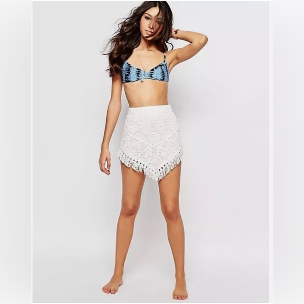 Surf Gypsy Crochet Knit Skirt Fringe Boho White Prairie Western Women's Size Lg